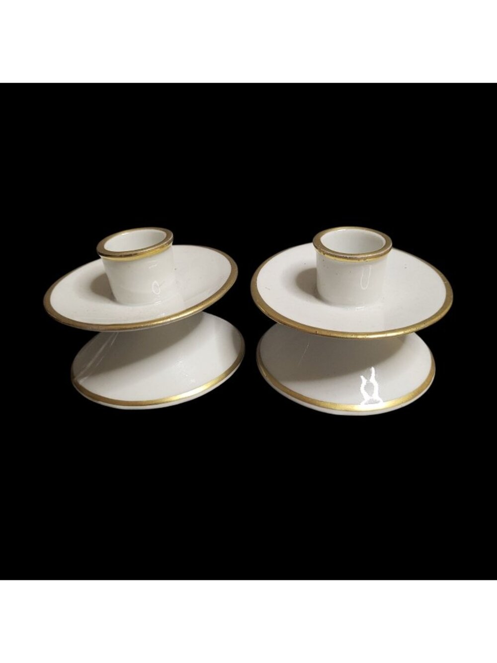 2 Vtg Gerold Porzellan Bavaria Candleholders White Porcelain Gold Trim